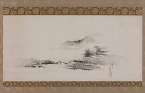 风景，江户时代，c.1801-02（作为挂轴安装在纸上的墨水和颜色） 作者 葛饰北斋