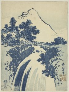有瀑布的风景，选自无标题的丘班版画系列 作者 葛饰北斋