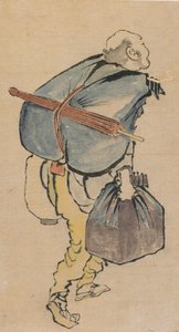 男子背着背包和灯笼，18世纪末至19世纪初。 作者 葛饰北斋