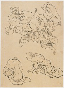 跳舞的男人和杂色人物，18世纪末至19世纪初。 作者 葛饰北斋