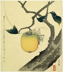 月亮，柿子和蚱蜢，1807（彩色木刻） 作者 葛饰北斋