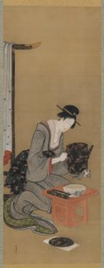 新年风俗：祝新年的吉祥梦想，江户时代，c.1806-11（丝绸上的墨水和颜色） 作者 葛饰北斋