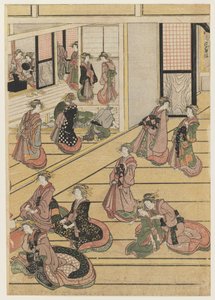 小木屋茶馆的新年。 c.1810（彩色木版画）（套装见 277795-277797） 作者 葛饰北斋