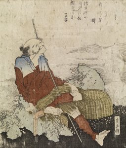 抽烟斗的老渔夫，c.1835（彩色木刻版画） 作者 葛饰北斋