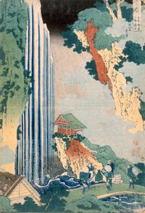 1827年，Kisokaido的Ona瀑布（彩色木版画） 作者 葛饰北斋