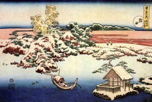 "日本隅田川雪景" 葛饰北斋（1760-1849 年）（浮世绘画派）版画 1832 年 莫斯科普希金美术馆国立 A 馆 作者 葛饰北斋