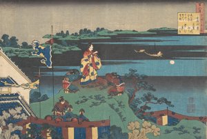 阿部仲麻吕的诗，出自《一百首诗》系列，18世纪末至19世纪初。 作者 葛饰北斋