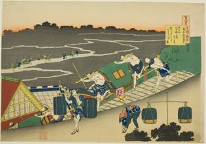 藤原道信的诗作，选自 "护士解说的一百首诗（Hyakunin isshu uba ga etoki）"系列 作者 葛饰北斋