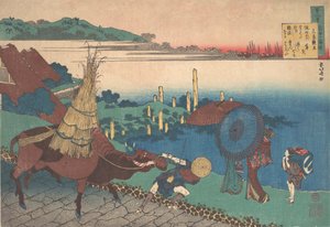 新野元吉的诗，出自《护士Hy...解释的一百首诗》系列，约1839年。 作者 葛饰北斋
