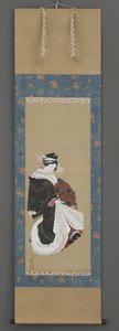 花魁散步的肖像，c.1815-19（丝绸上的墨水，颜色和金色） 作者 葛饰北斋