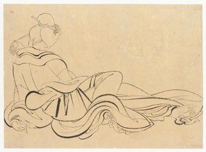坐着的女人在挠头，18世纪末至19世纪初。 作者 葛饰北斋