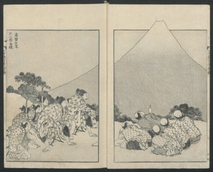左边是《滑落》，右边是《富士山的开幕》，来自《富士山百景》，1834年。 作者 葛饰北斋