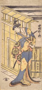 演员中村能生二世，扮演女性角色，手持尺八棒......，1796年宽政，6年。 作者 葛饰北斋