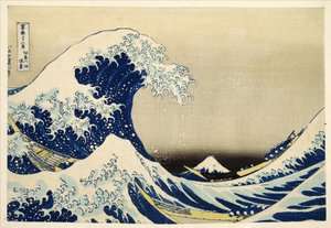 神奈川县的大浪从36系列山景。富士; 1831年（手工彩色木版画）