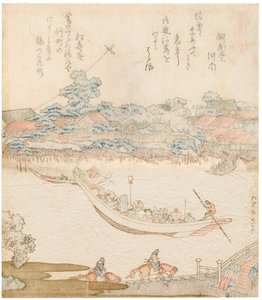 隅田川的河岸，小松明石。Umazukushi系列的三联画，中央部分，1822年 作者 葛饰北斋
