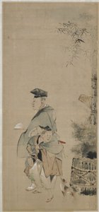 两个艺人在新年江户时代漫步，1830-32（纸上的墨水和颜色） 作者 葛饰北斋