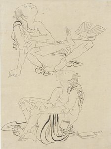 两个男人在夏天放松，江户时代（墨水在纸上） 作者 葛饰北斋