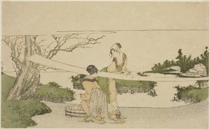 两名妇女在拉布 作者 葛饰北斋