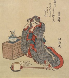 女人修理她的头发，1797-1819 作者 葛饰北斋