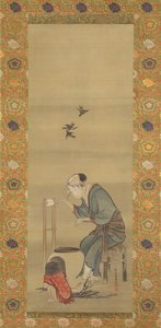 《女人纺丝》，创作于1790年。 作者 葛饰北斋