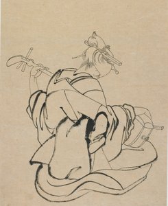 背对观察者演奏三味线的女人，18世纪末-19世纪初。 作者 葛饰北斋