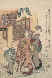 年轻的女士们向神龛致敬，约1814年。 作者 葛饰北斋
