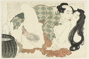接吻的渔夫和潜水员
阿多尼斯植物（系列名称）
福寿草（系列名称） 作者 葛饰北斋