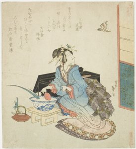 艺伎仰望布谷鸟，选自 "葛饰界五大年节 "系列
