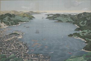 长崎港，18-850（丝绸画） 作者 川原庆贺