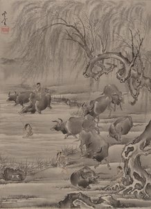 布法罗和牧民，ca。 1887年。 作者 川边京菜