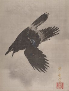 乌鸦在雪中飞翔，ca。 1887年。 作者 川边京菜