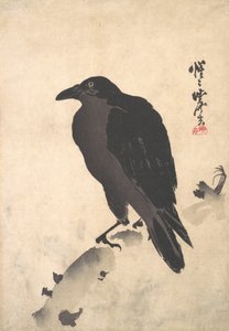 乌鸦在木箱上休息，19世纪中后期。 作者 川边京菜