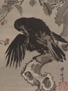 乌鸦在树枝上，约。 1887年。 作者 川边京菜