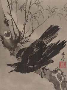 乌鸦在树枝上，约。 1887年。 作者 川边京菜