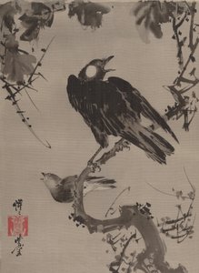树枝上的Branch鸟，ca。 1887年。 作者 川边京菜