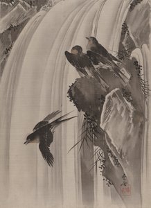 瀑布旁的燕子，约。 1887年。 作者 川边京菜