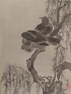 树枝上的两只鸟，ca。 1887年。 作者 川边京菜
