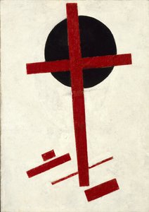 神秘至上主义（红色椭圆上的黑色十字架），由卡西米尔·塞韦里诺维奇 (Kasimir Severinovich) 和马列维奇 (1878-1935) 组成