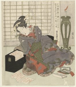 艺妓倚在三味线的琴盒上 作者 京西铁