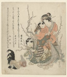 喂鸡的妇女和儿童 作者 滨部松茂