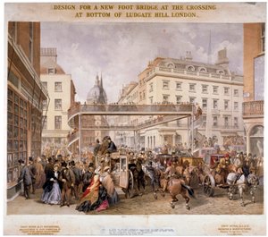 位于伦敦市路德盖特山和弗利特街交叉口的新行人桥设计，1862年。     
