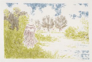 Femme en robe a rayeurs（条纹连衣裙的女人），1899-1900（彩色石版画） 作者 克尔·泽维尔·罗素