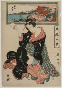 《时尚八景》系列中石山寺的秋月，c。 1814-17。