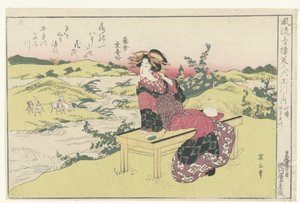 山代省的伊达玉川
山代，伊达玉川。物题
与多摩川六条河相比较的精致游艺屋中的美人（系列标题）
风流仕女玉川之渊。(物上的系列名称）