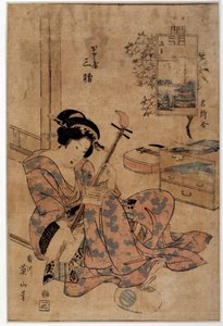艺术日本：音乐家。 Eizan Kikugawa (1787-1867) 的版画 18 世纪 Rennes，Musee des Beaux Arts