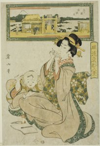 忍之丘的本斋殿，选自 "东都时尚八景"（Furyu Toto hakkei）。 作者 菊川荣山