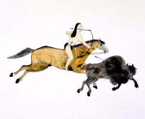 装着弓和箭的大平原印第安狩猎水牛城，c1890-c1927。