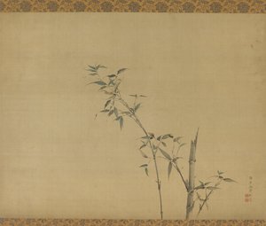 带有枝叶的竹茎，江户时期，19世纪。