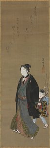 男子与背着花枝的男孩漫步，约1810年。 作者 北川藤丸