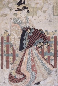 多摩屋的月冈：美女与花卉三联画（彩色木刻版画）